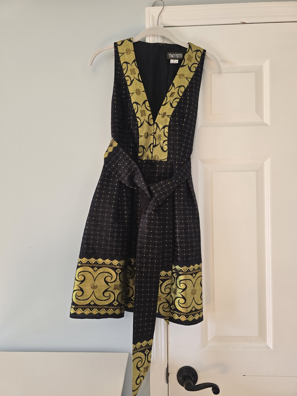 Tracy Feith Black Dress with Yellow Chain-Trim Detail